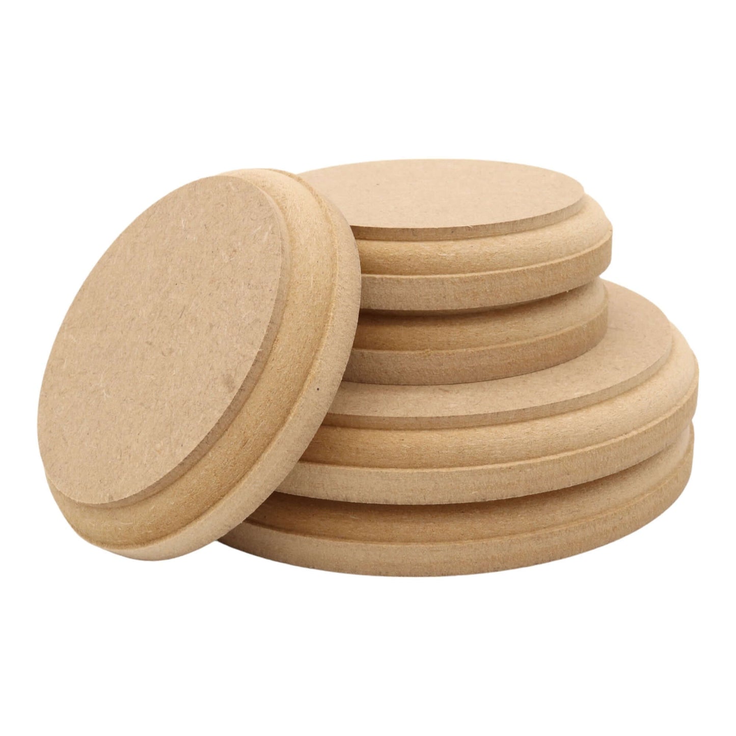 CNC routed circle shapes made from MDF with an OVOLO edge, quality craft shapes for DIY projects.