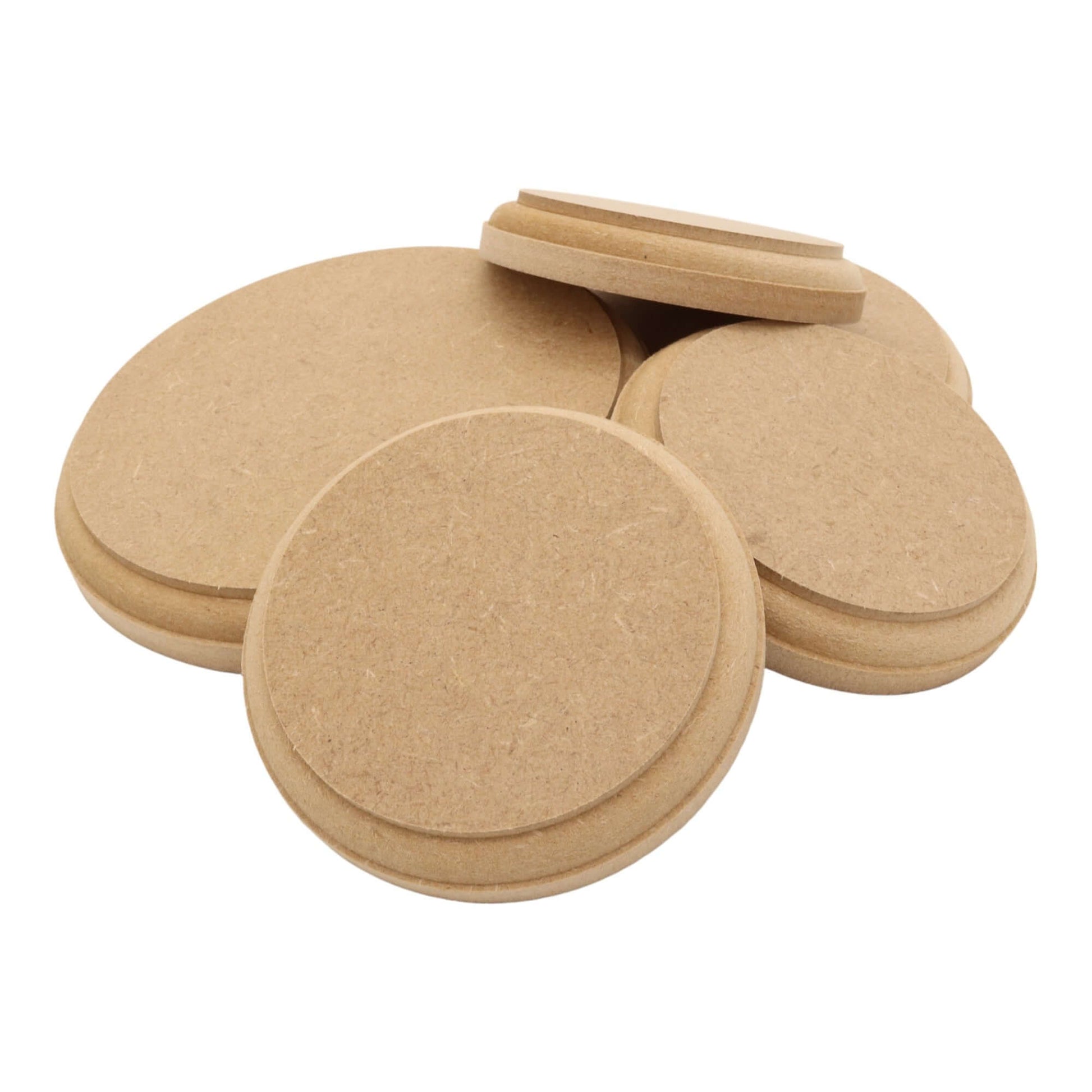 CNC routed circle shapes made from MDF with an OVOLO edge, quality craft shapes for DIY projects.