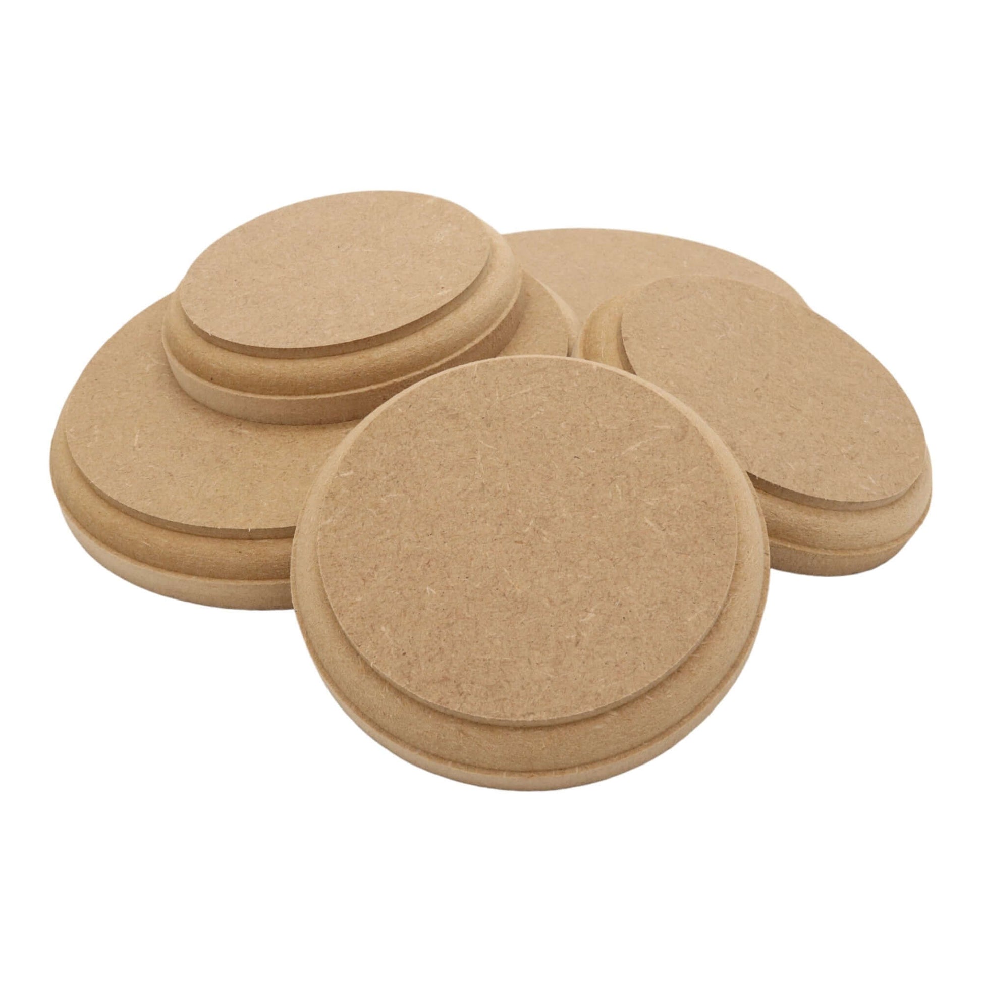 CNC routed circle shapes made from MDF with an OVOLO edge, quality craft shapes for DIY projects.