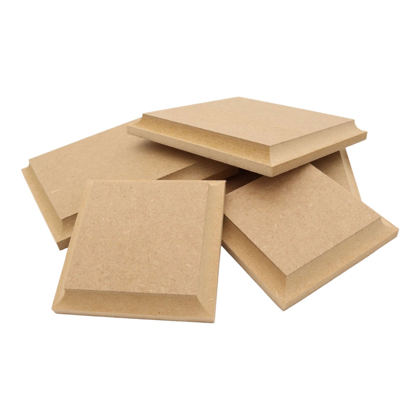CNC routed square shapes made from MDF with a cove edge, quality craft shapes for DIY projects.