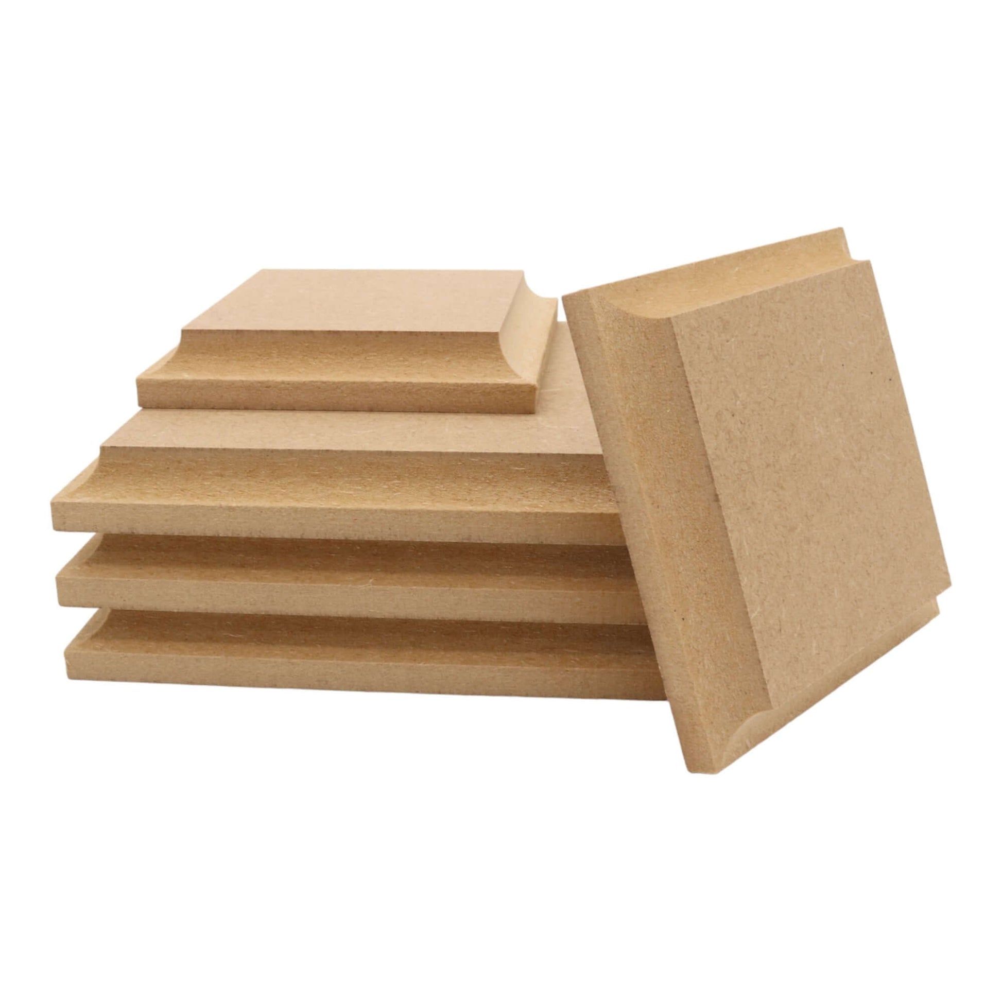 CNC routed square shapes made from MDF with a cove edge, quality craft shapes for DIY projects.