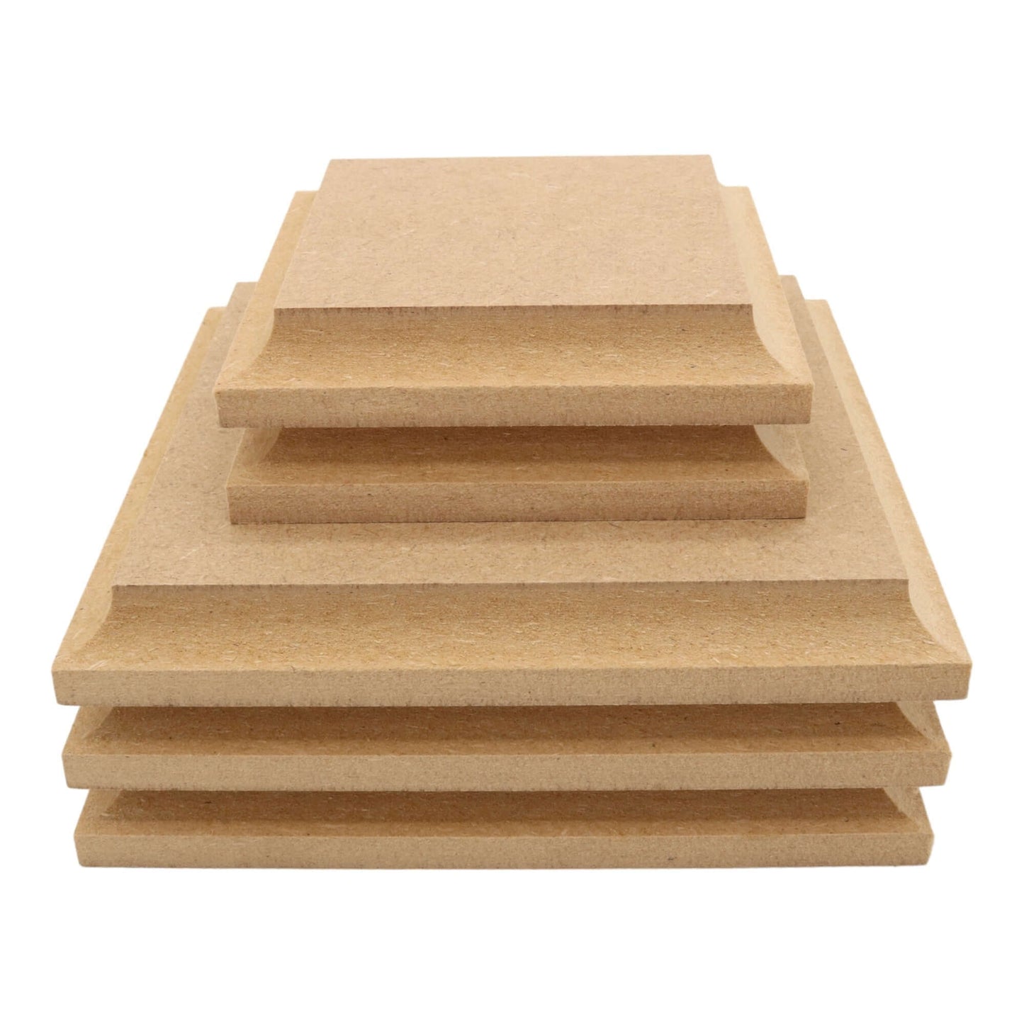 CNC routed square shapes made from MDF with a cove edge, quality craft shapes for DIY projects.