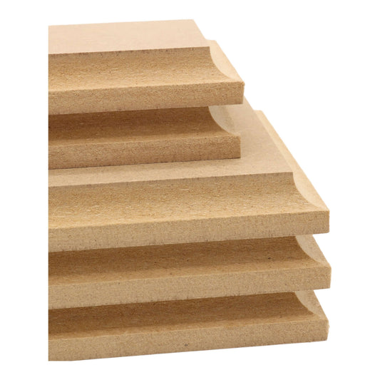 CNC routed square shapes made from MDF with a cove edge, quality craft shapes for DIY projects.