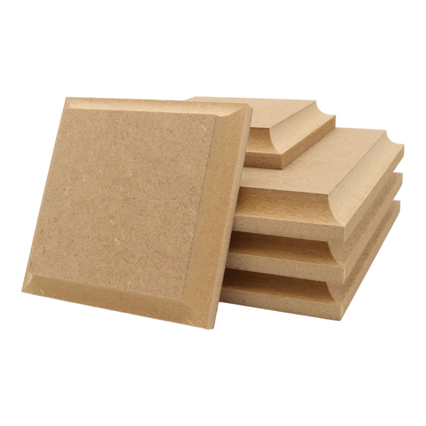 CNC routed square shapes made from MDF with a cove edge, quality craft shapes for DIY projects.