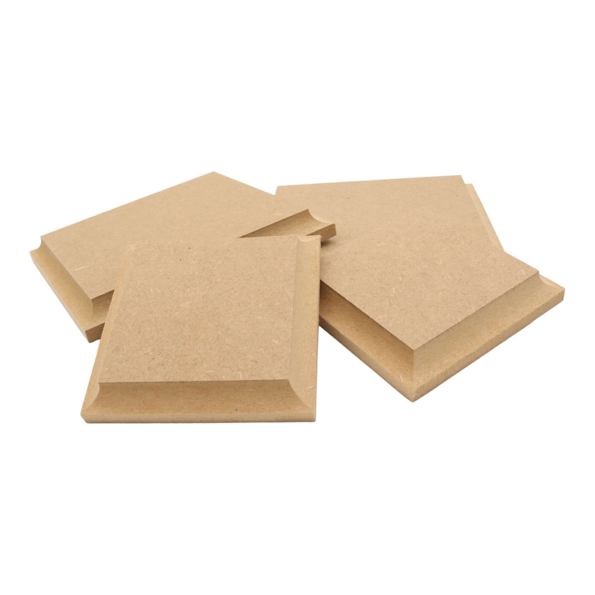 CNC routed square shapes made from MDF with a cove edge, quality craft shapes for DIY projects.