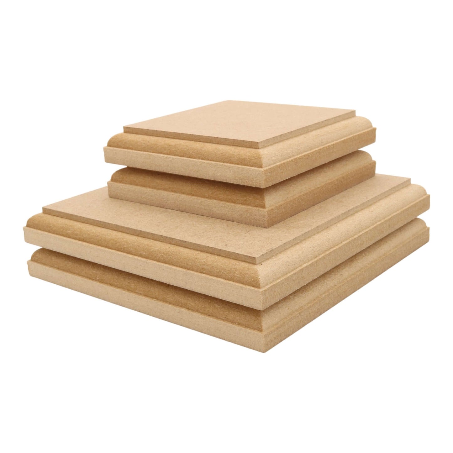 CNC routed square shapes made from MDF with an OVOLO edge, quality craft shapes for DIY projects.