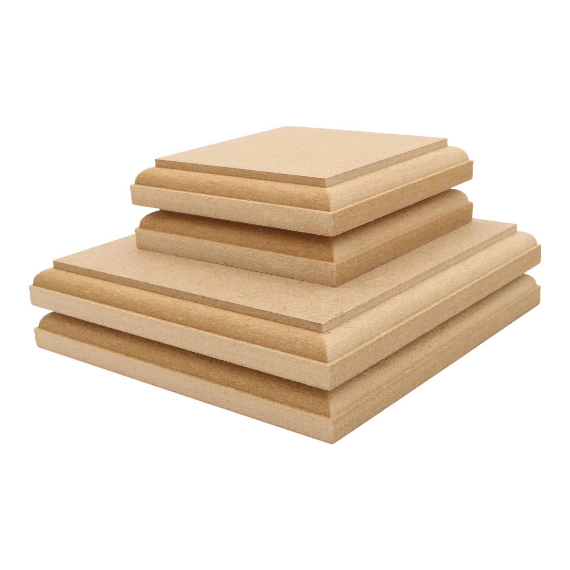 CNC routed square shapes made from MDF with an OVOLO edge, quality craft shapes for DIY projects.