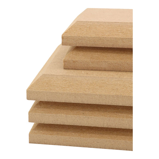 CNC routed square shapes made from MDF with a chamfer edge, quality craft shapes for DIY projects.