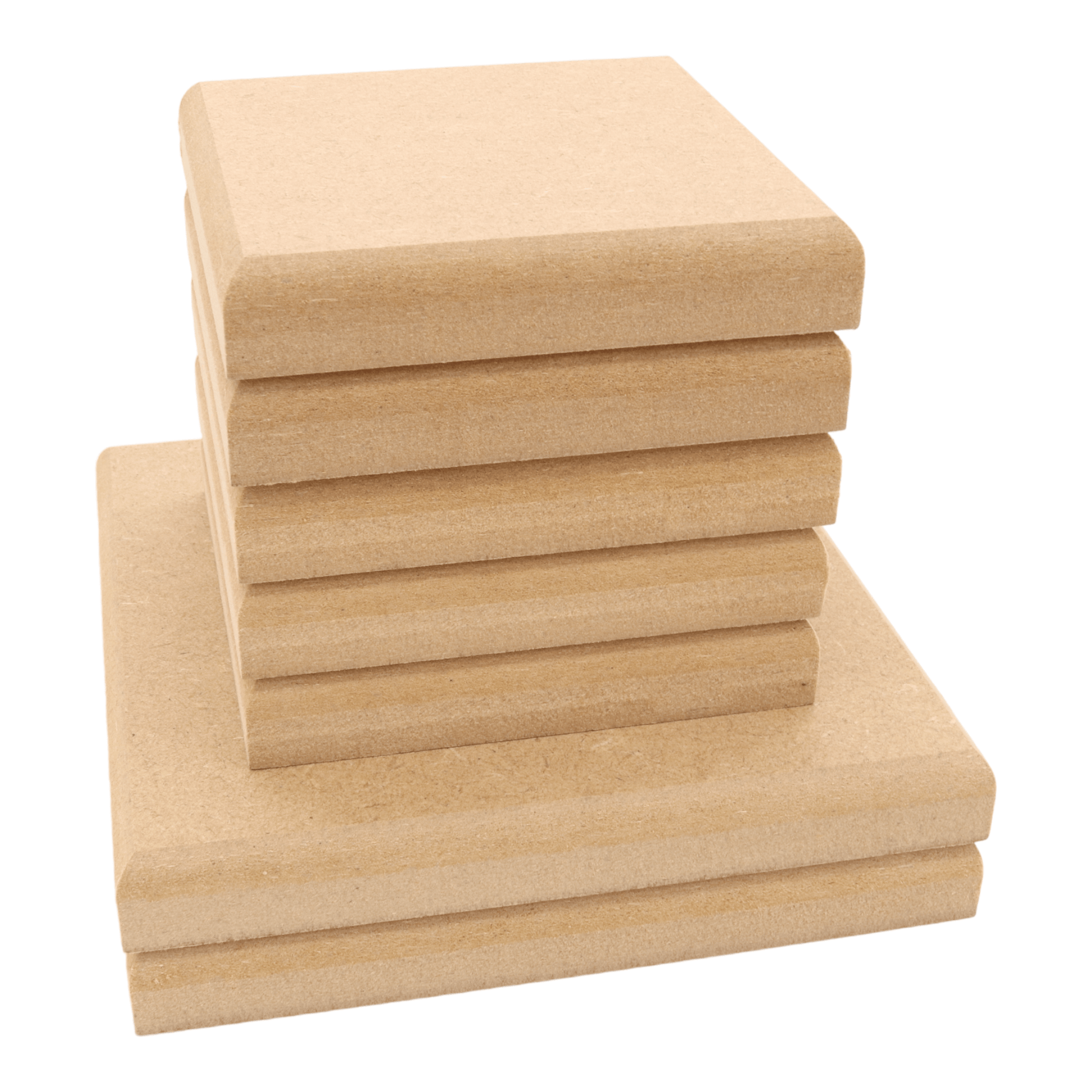 CNC routed square shapes made from MDF with a rounded edge, quality craft shapes for DIY projects.