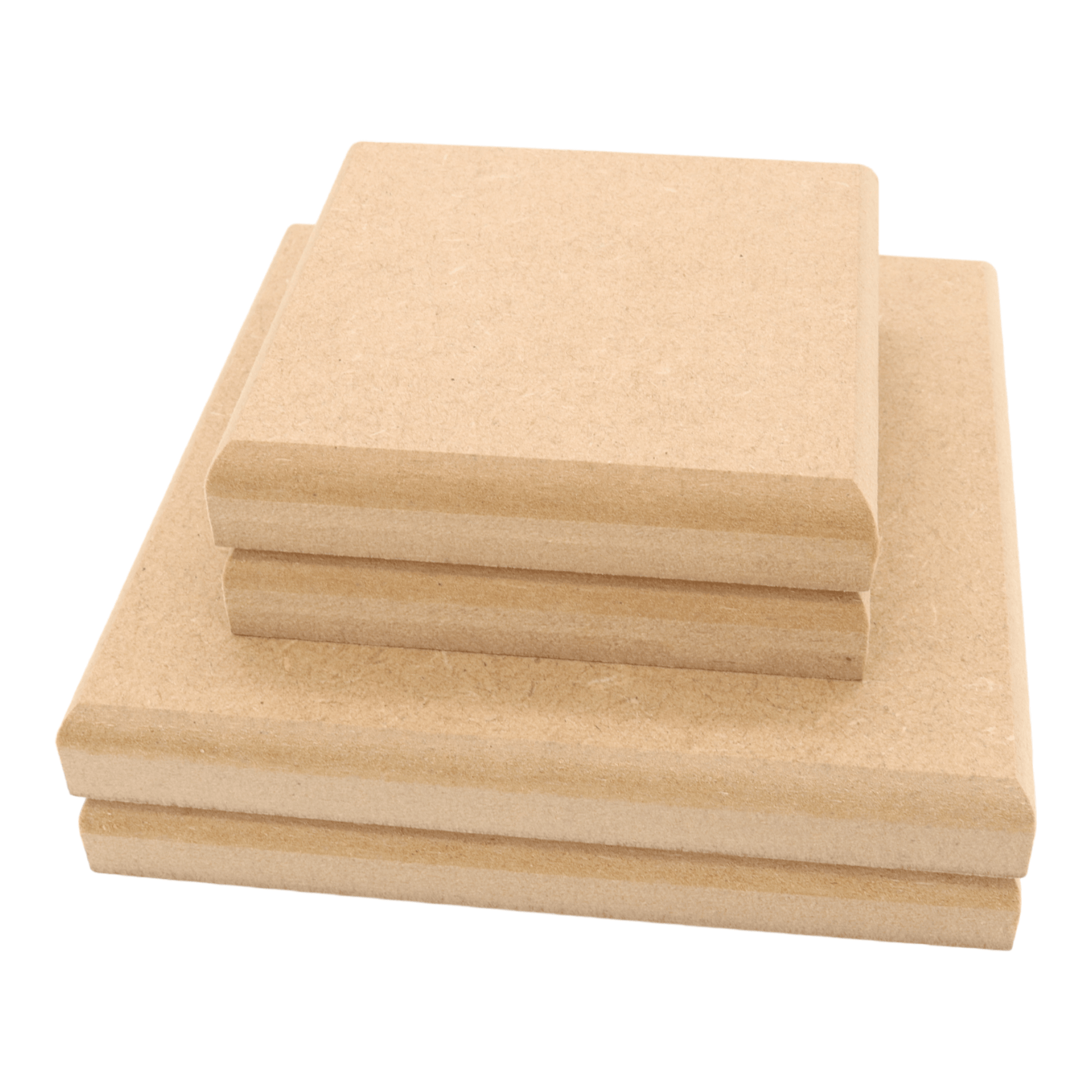 CNC routed square shapes made from MDF with a rounded edge, quality craft shapes for DIY projects.