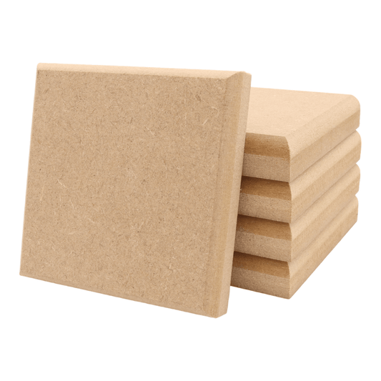 CNC routed square shapes made from MDF with a rounded edge, quality craft shapes for DIY projects.