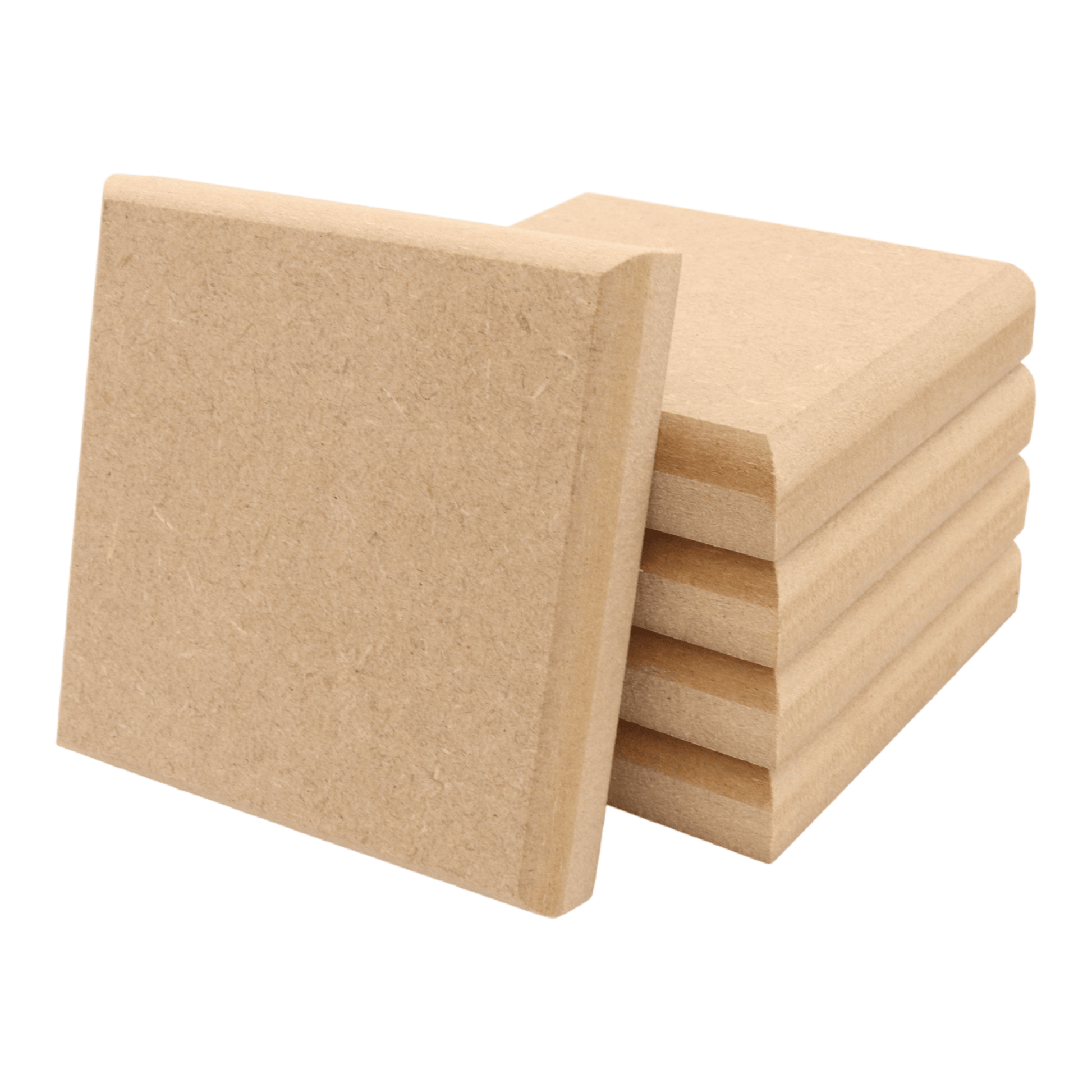 CNC routed square shapes made from MDF with a rounded edge, quality craft shapes for DIY projects.