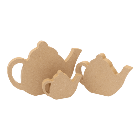 CNC routed freestanding tea pot shapes made from MDF, quality craft shapes for DIY projects.