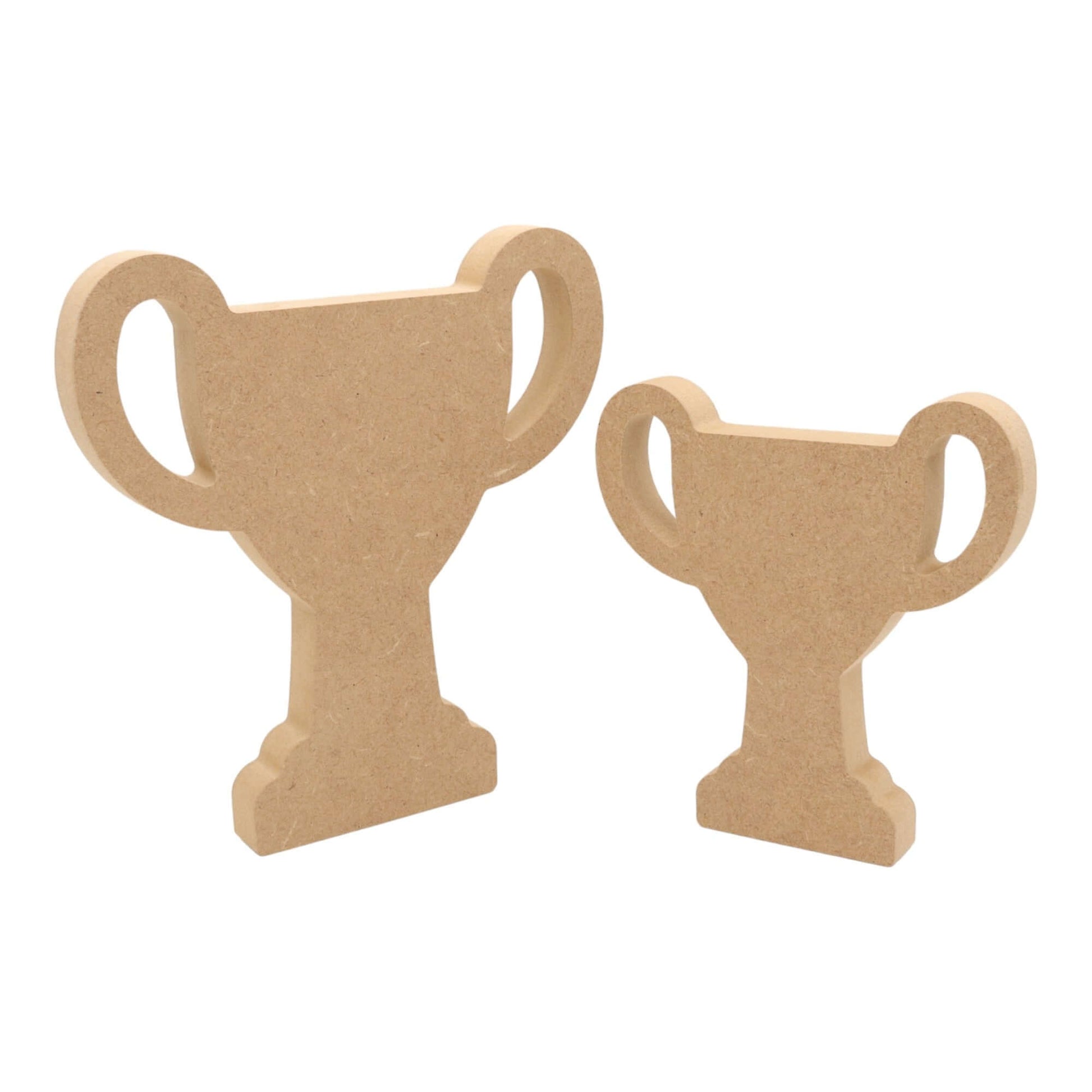CNC routed freestanding trophy cup shapes made from MDF, quality craft shapes for DIY projects.