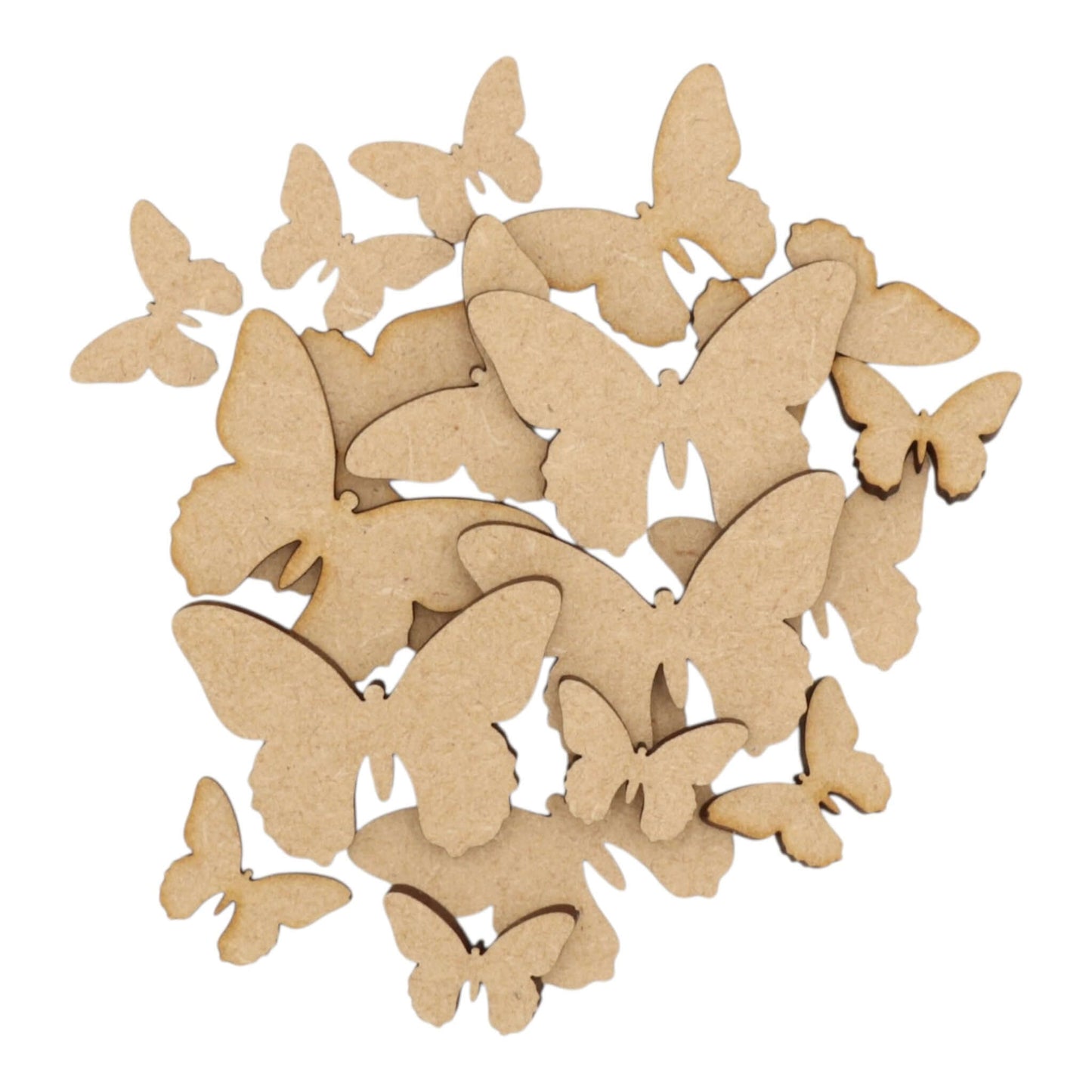 Butterfly (Style 2) MDF Craft Shape - assorted laser-cut MDF butterfly shapes for crafting projects.