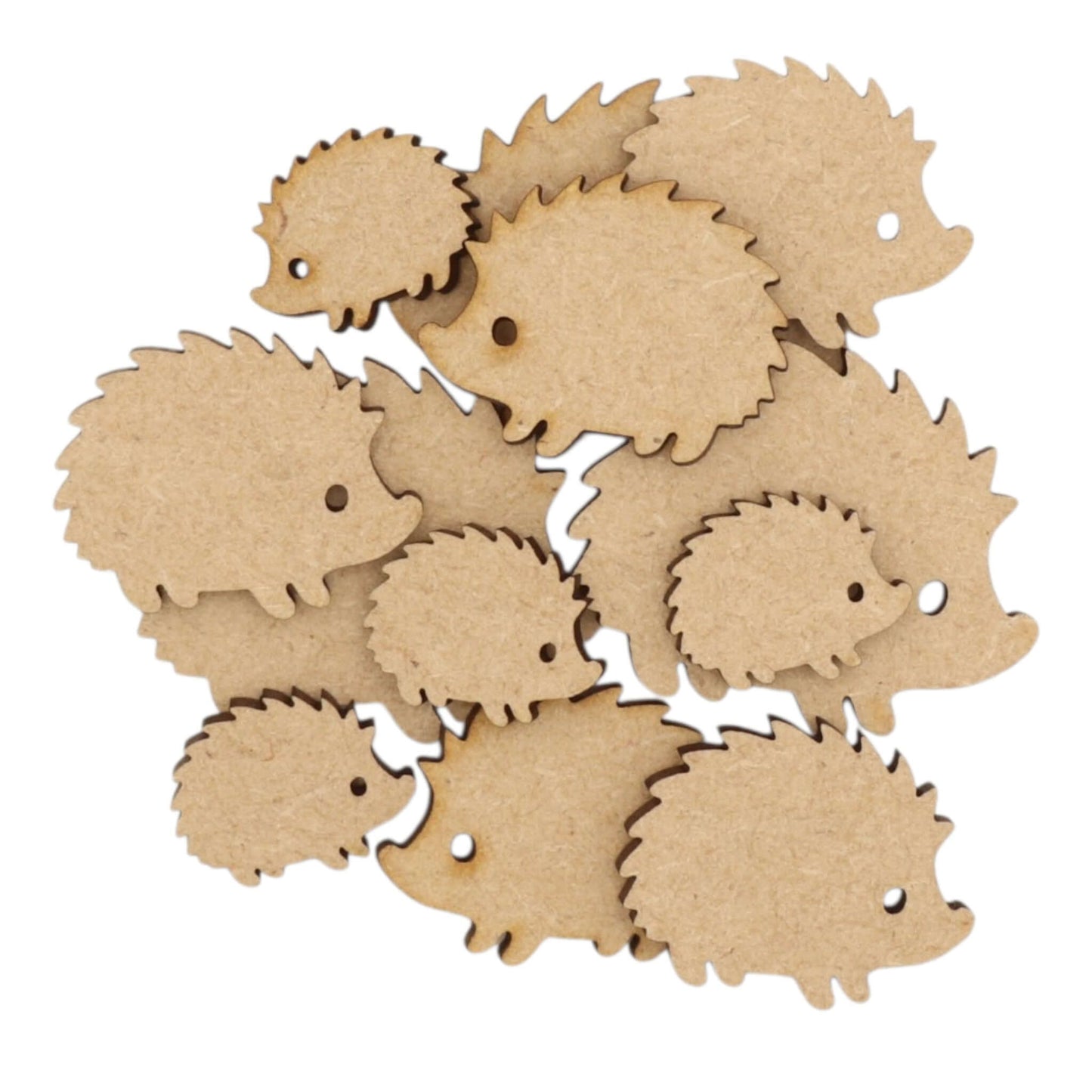 Hedgehog MDF Craft Shape collection showcasing adorable laser-cut hedgehogs in various sizes for crafting.