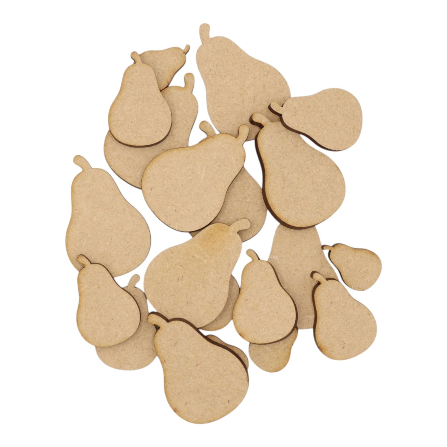 Pear MDF Craft Shape - assortment of laser-cut pear shapes in various sizes, perfect for crafts and decor.