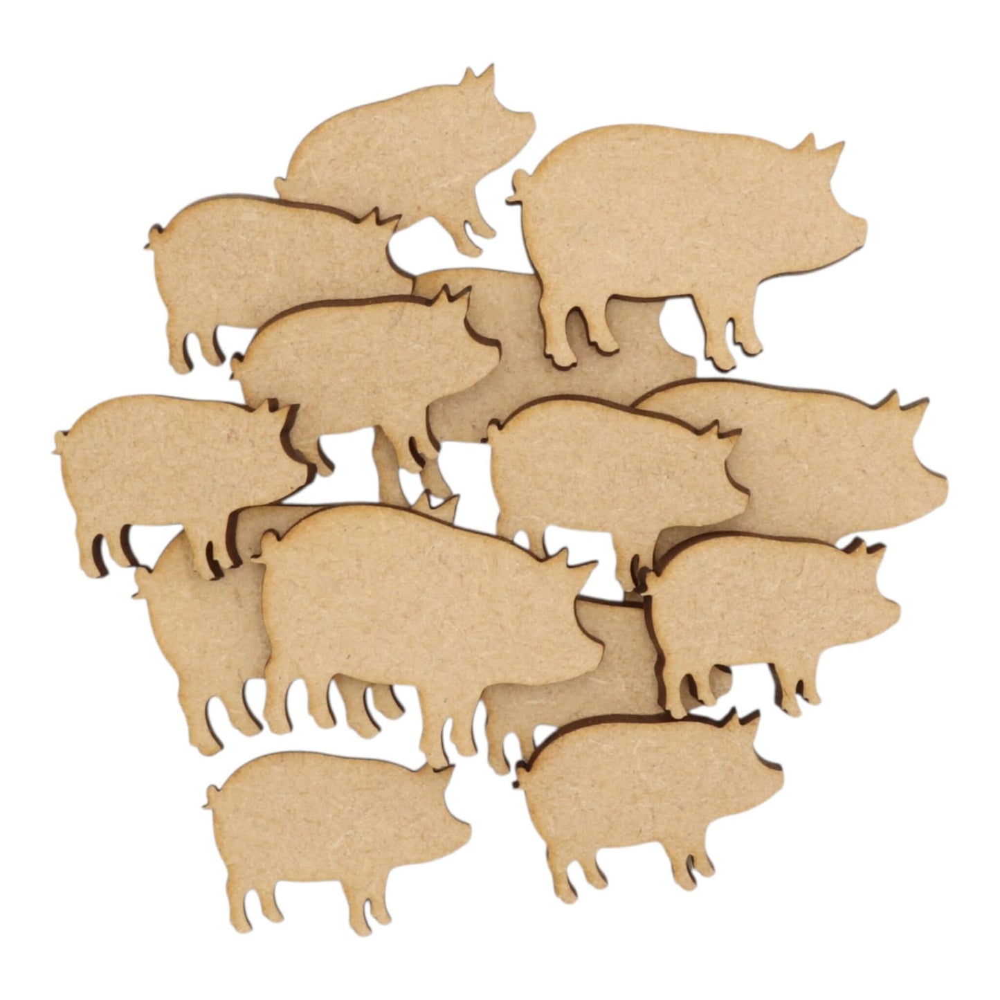 Pig MDF Craft Shape collection of laser-cut pig silhouettes on a light background for crafting and decoration.