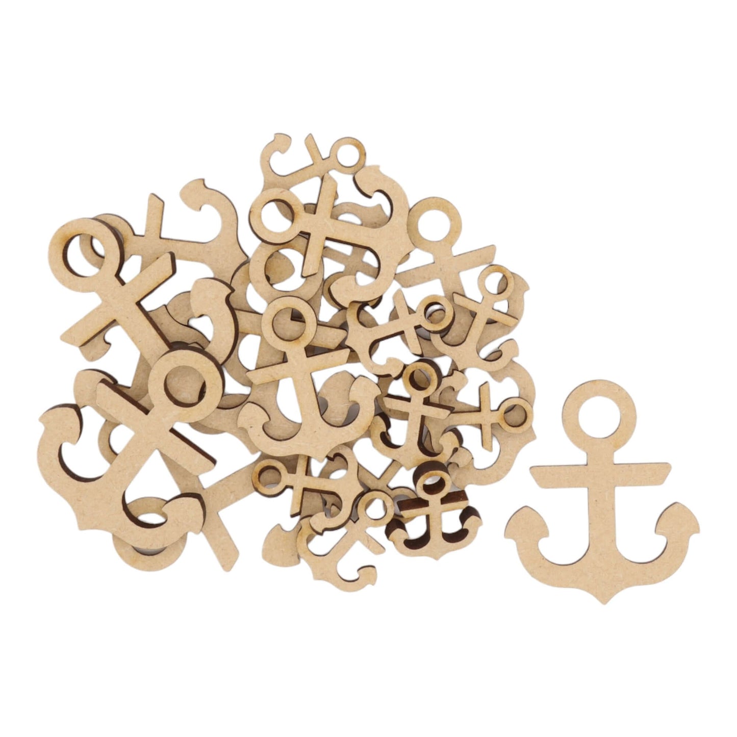 Laser cut MDF anchor craft shapes, 3mm thick, perfect for arts & crafts projects.