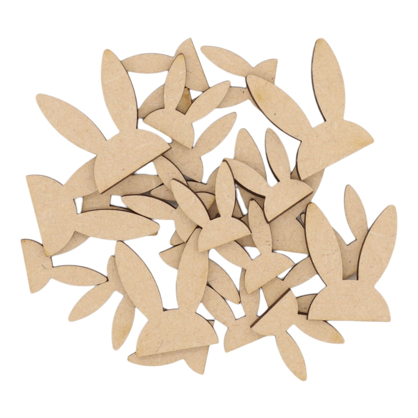 Laser cut MDF bunny ears straight craft shapes, 3mm thick, perfect for arts & crafts projects.