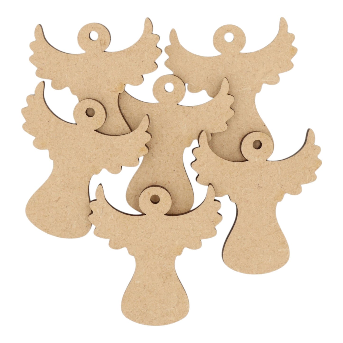 Laser cut MDF angel s1 with hanging hole craft shapes, 3mm thick, perfect for arts & crafts projects.