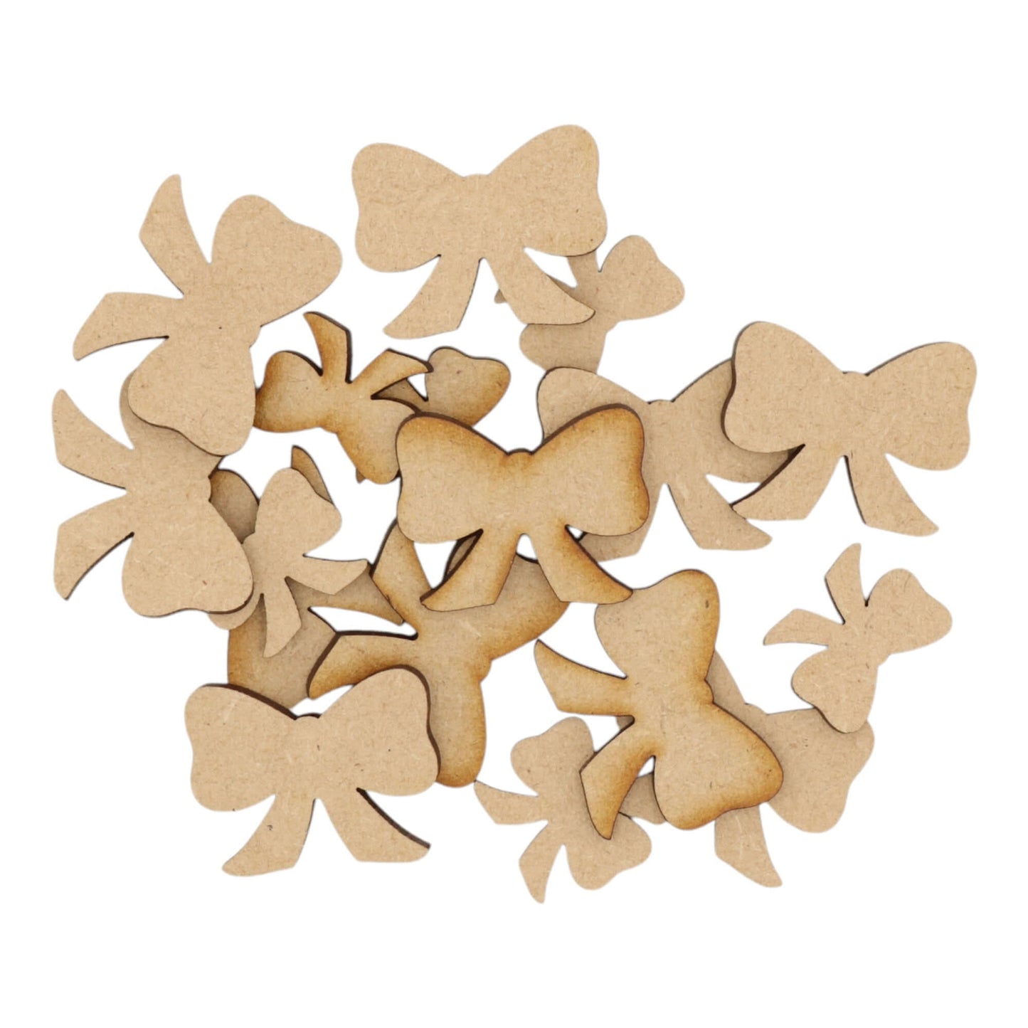 Laser cut MDF ribbon craft shapes, 3mm thick, perfect for arts & crafts projects.