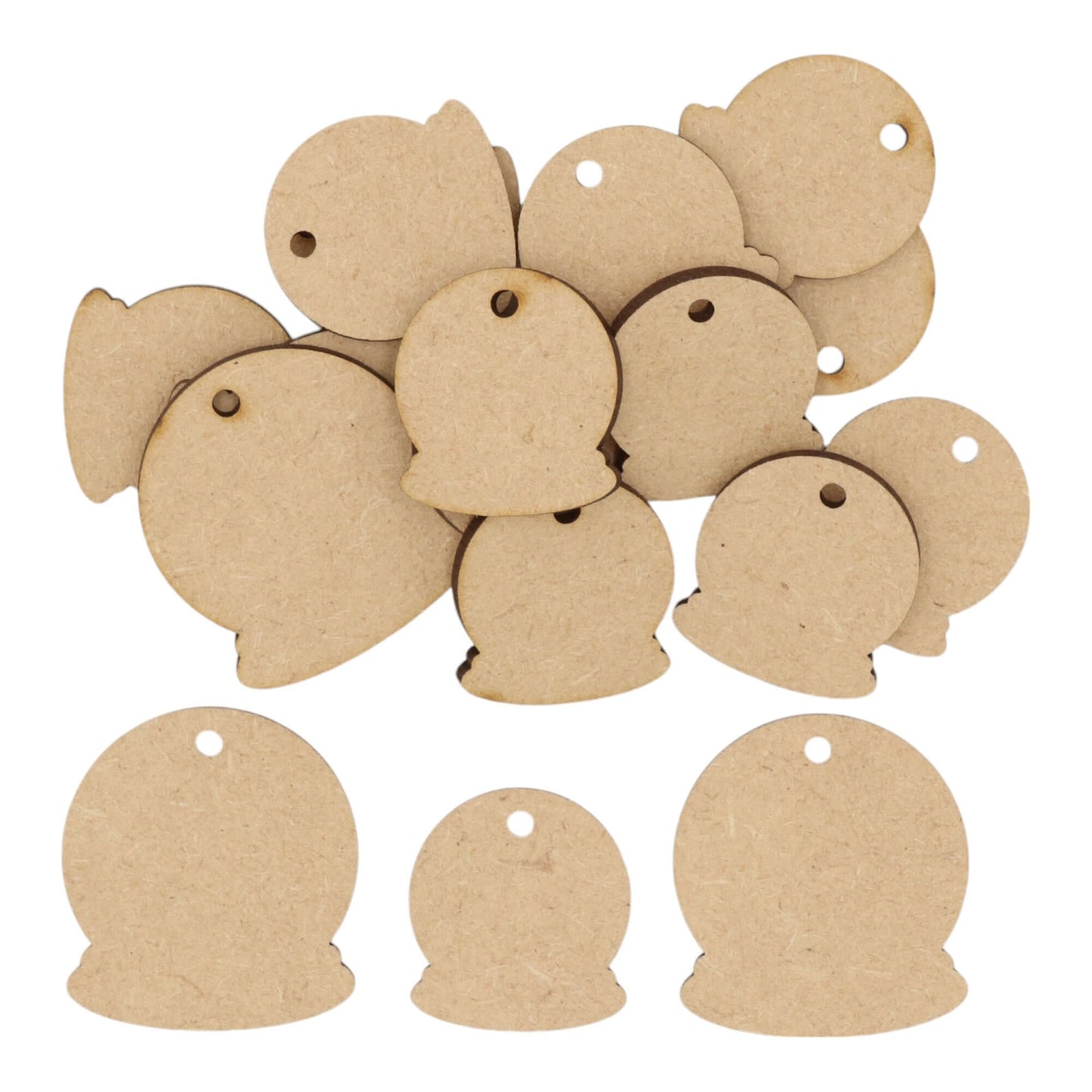 Laser cut MDF snow globe s2 with hanging hole craft shapes, 3mm thick, perfect for arts & crafts projects.