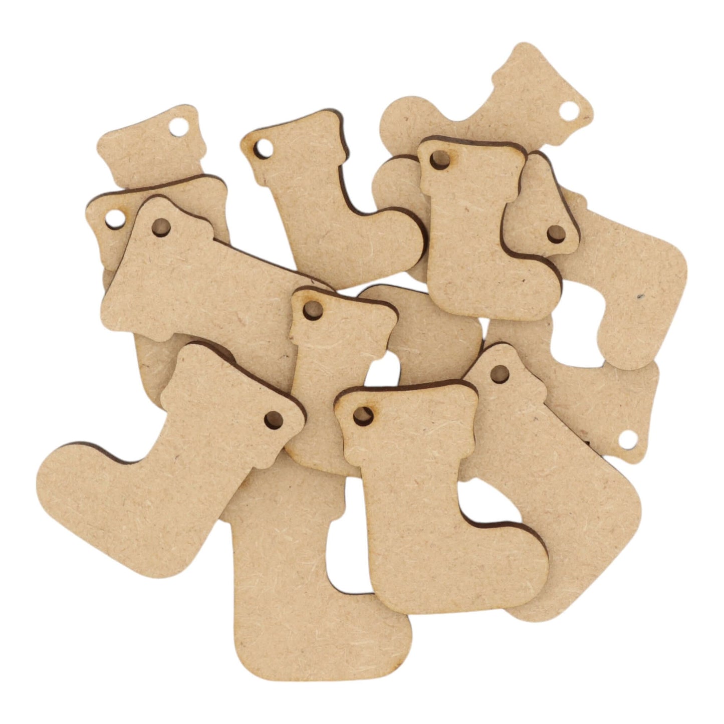 Laser cut MDF santa boot with hanging hole craft shapes, 3mm thick, perfect for arts & crafts projects.