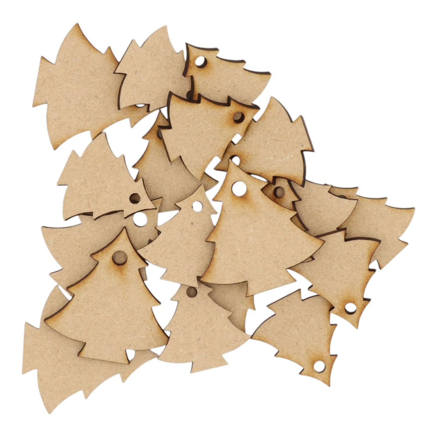 Laser cut MDF Christmas tree s1 with hanging hole craft shapes, 3mm thick, perfect for arts & crafts projects.