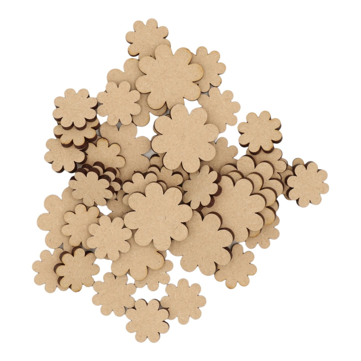 Laser cut MDF daisy s3 craft shapes, 3mm thick, perfect for arts & crafts projects.