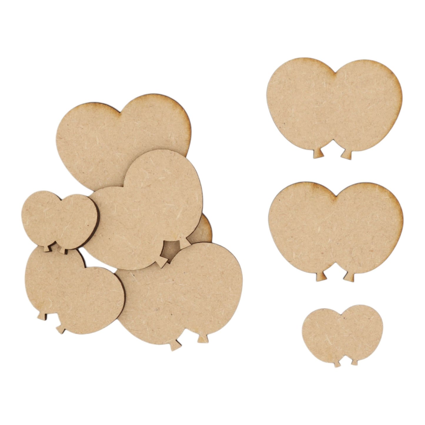 Laser cut MDF double balloon craft shapes, 3mm thick, perfect for arts & crafts projects.