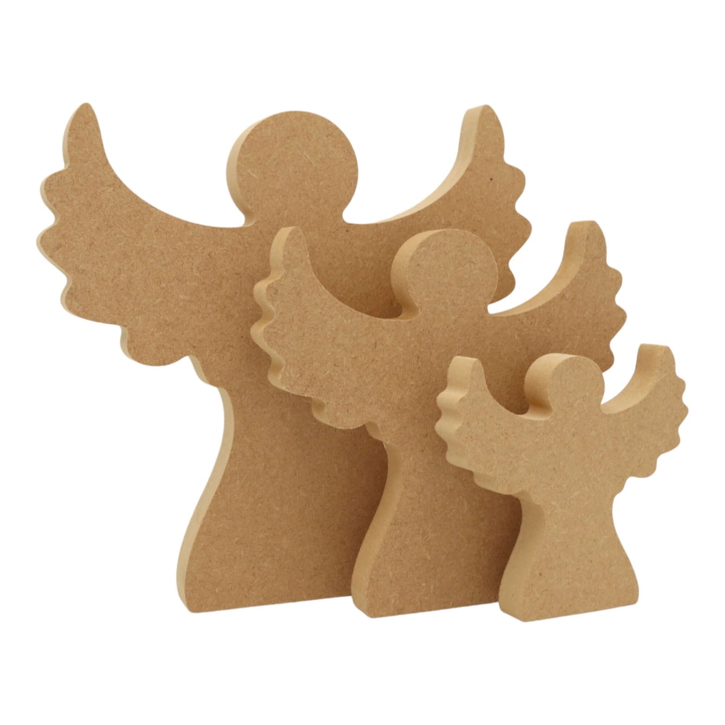 CNC routed freestanding angel shapes made from MDF, quality craft shapes for DIY projects.
