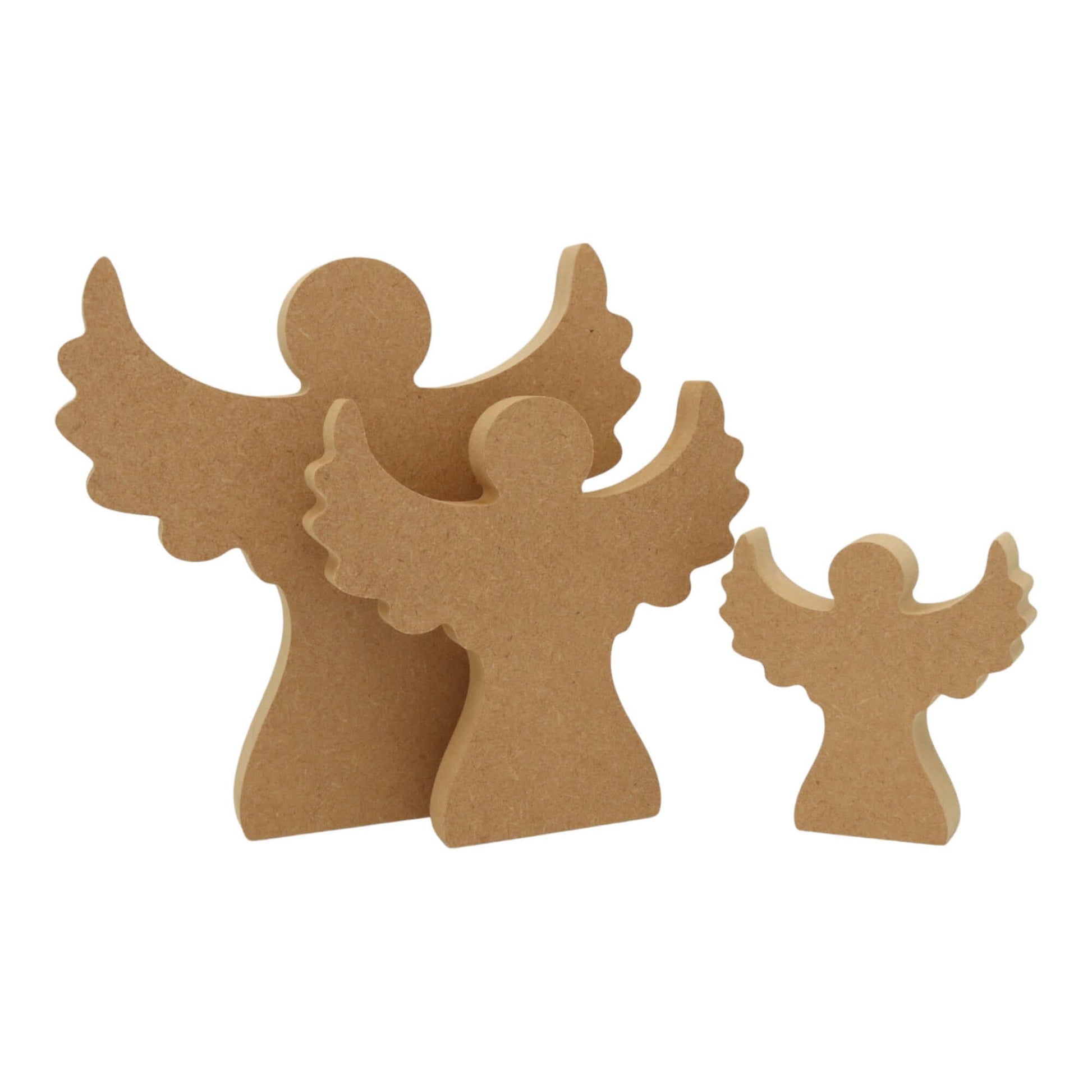CNC routed freestanding angel shapes made from MDF, quality craft shapes for DIY projects.