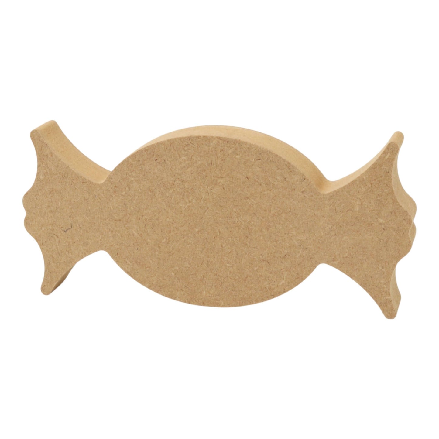 MDF Freestanding Sweet Shape (Style 1) in smooth, sanded state ready for decoration in arts and crafts projects.