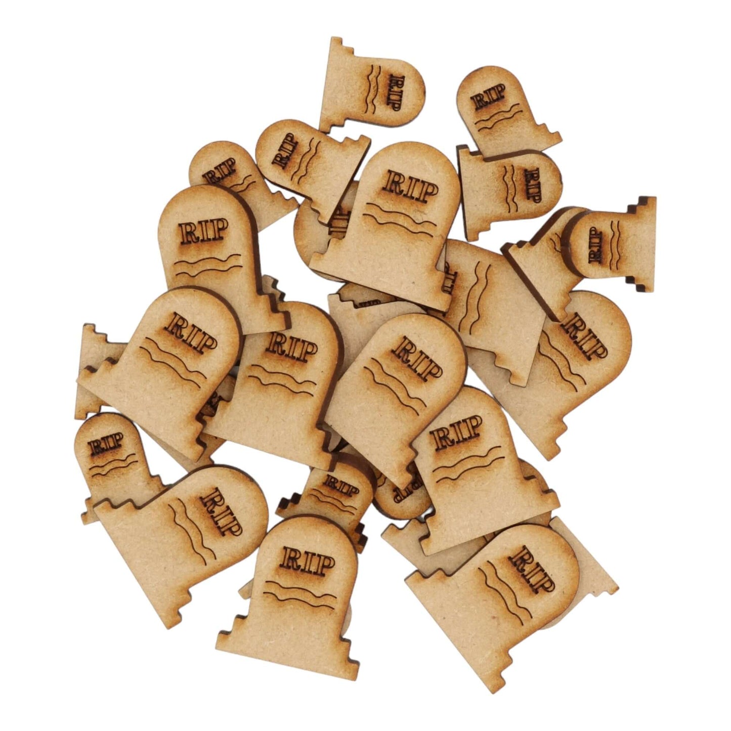 Laser cut MDF detailed gravestone craft shapes, 3mm thick, perfect for arts & crafts projects.