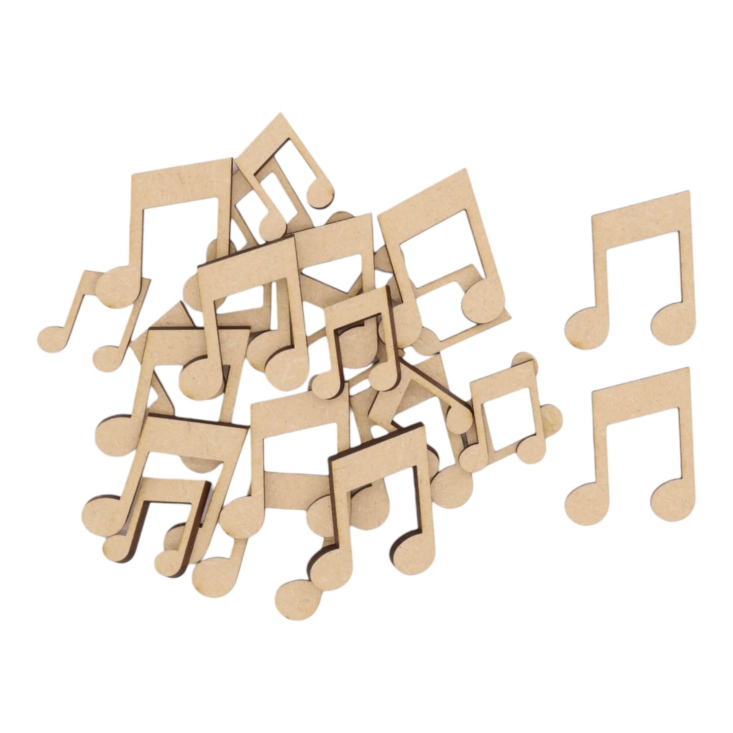 Laser cut MDF music note craft shapes, 3mm thick, perfect for arts & crafts projects.