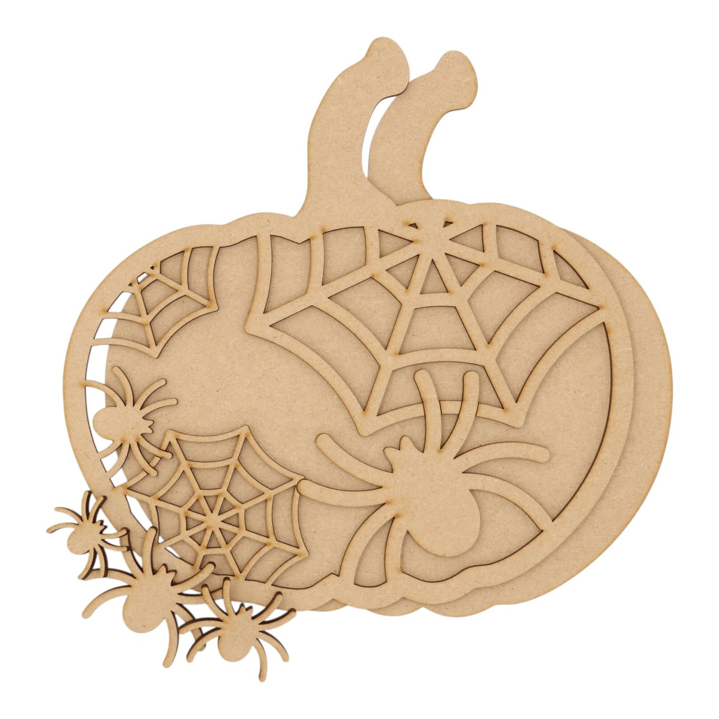 3D Wooden Halloween Spider Web Pumpkin – Layered Decoration in MDF with spider web and spiders design