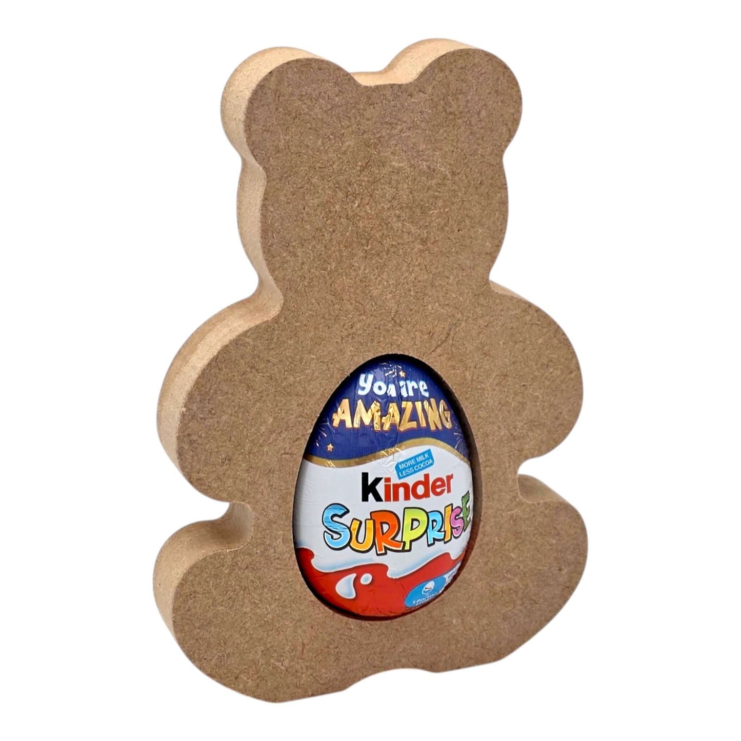 Teddy Bear Easter Egg Holder featuring a Kinder Surprise egg, perfect for Easter celebrations.