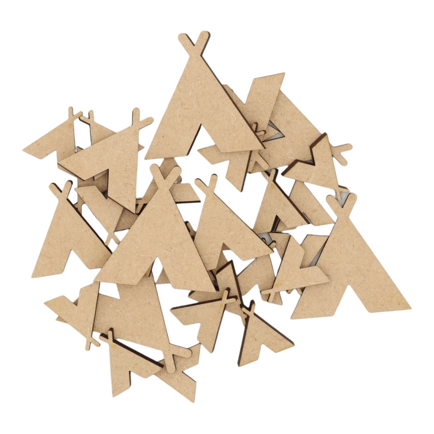 Laser cut MDF tipi tent craft shapes, 3mm thick, perfect for arts & crafts projects.