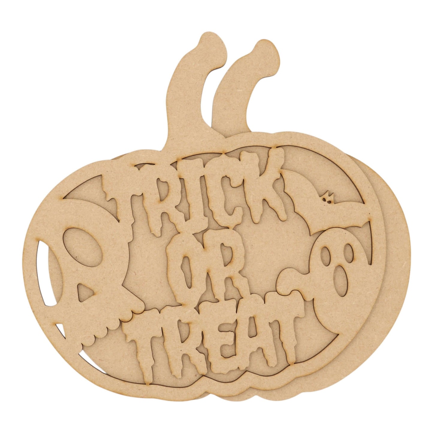 3D Wooden Halloween Pumpkin – Layered Trick or Treat & Ghost Decoration, MDF craft kit for spooky DIY decor.
