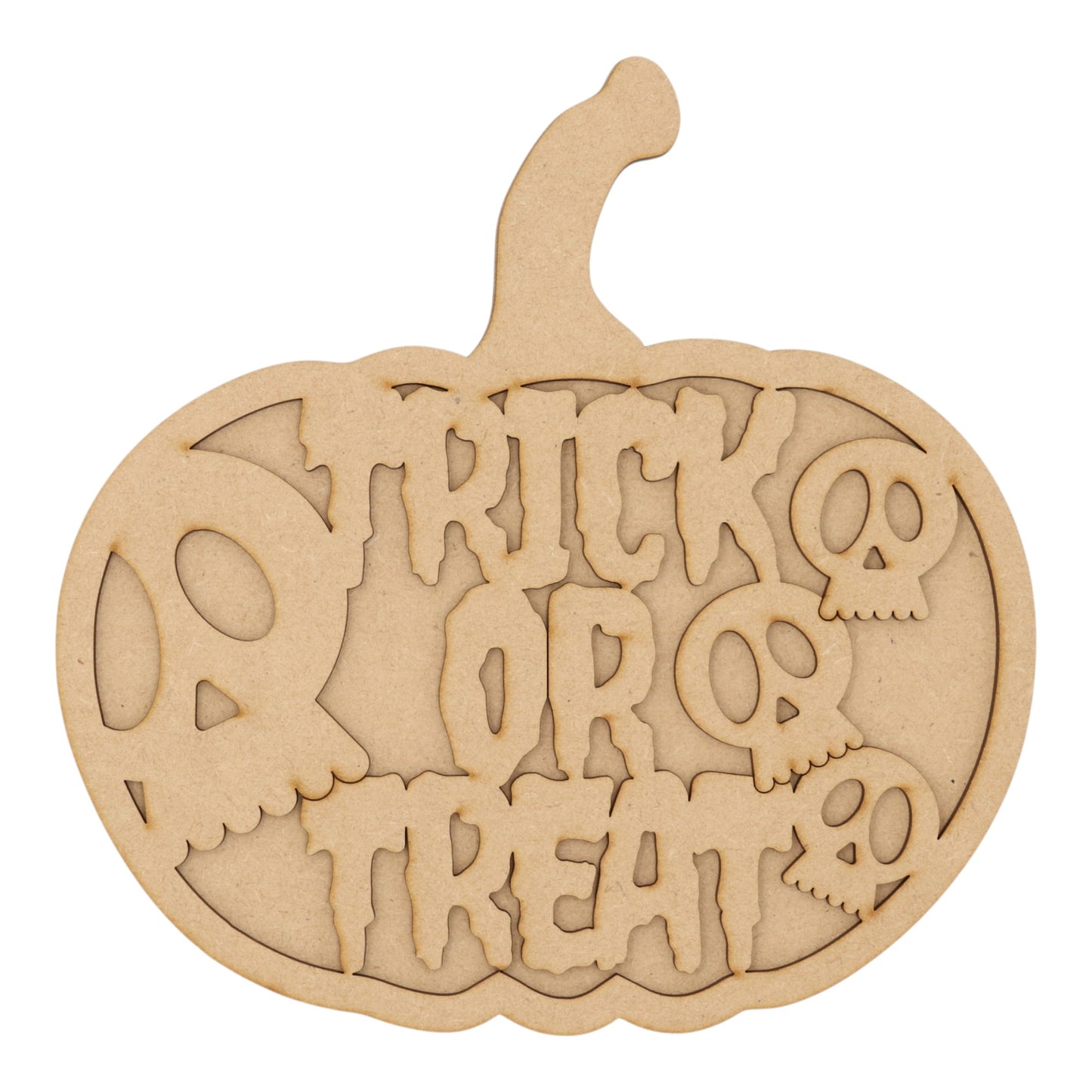 3D Wooden Halloween Pumpkin – Layered Trick or Treat & Skull Decoration