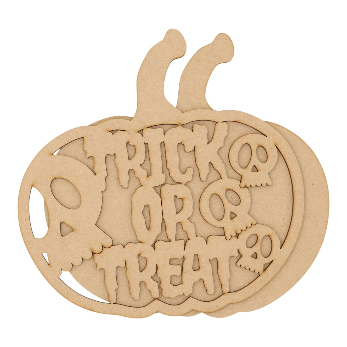 3D Wooden Halloween Pumpkin – Layered Trick or Treat & Skull Decoration made from MDF with spooky skulls and Halloween theme.