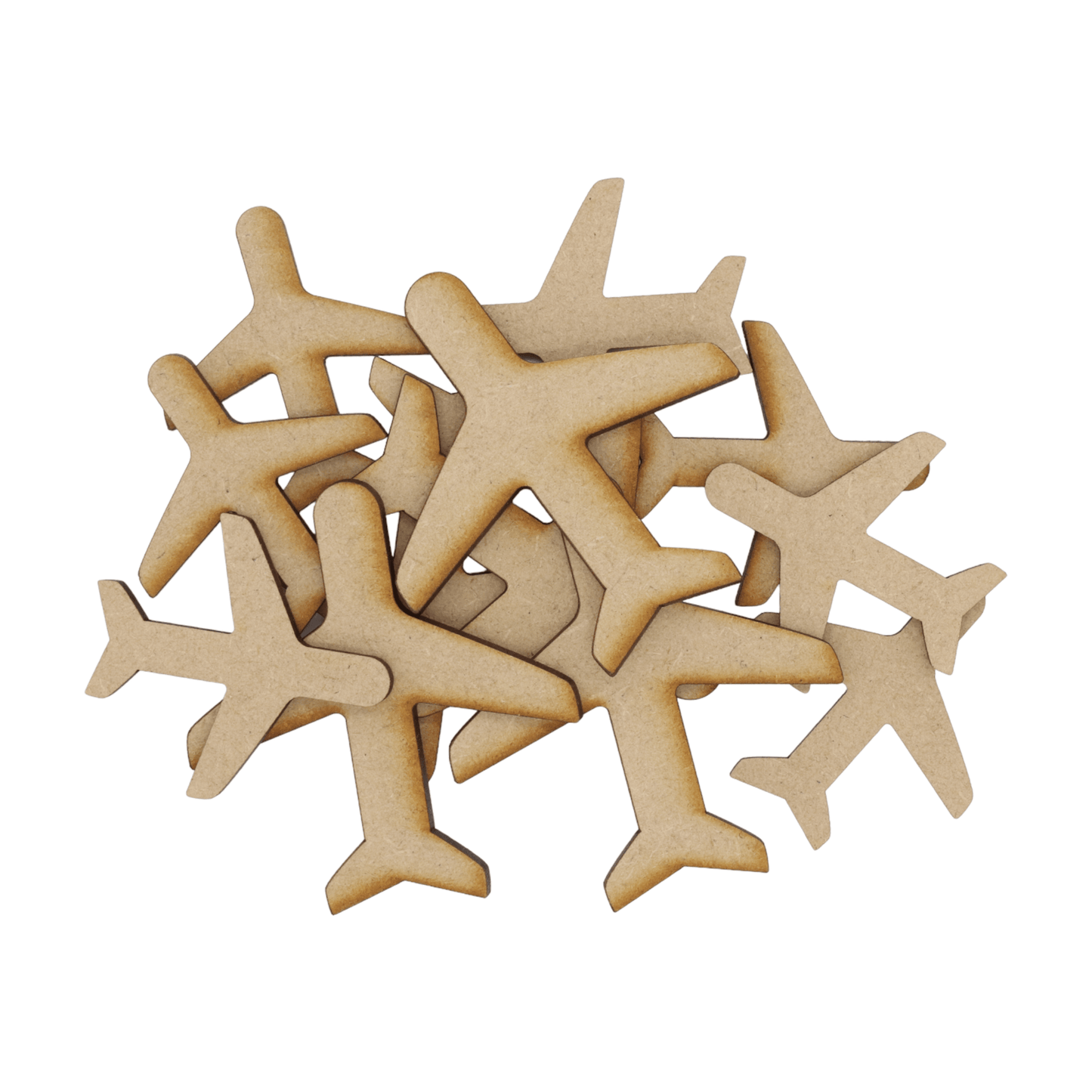 Laser cut MDF airplane craft shapes, 3mm thick, perfect for arts & crafts projects.