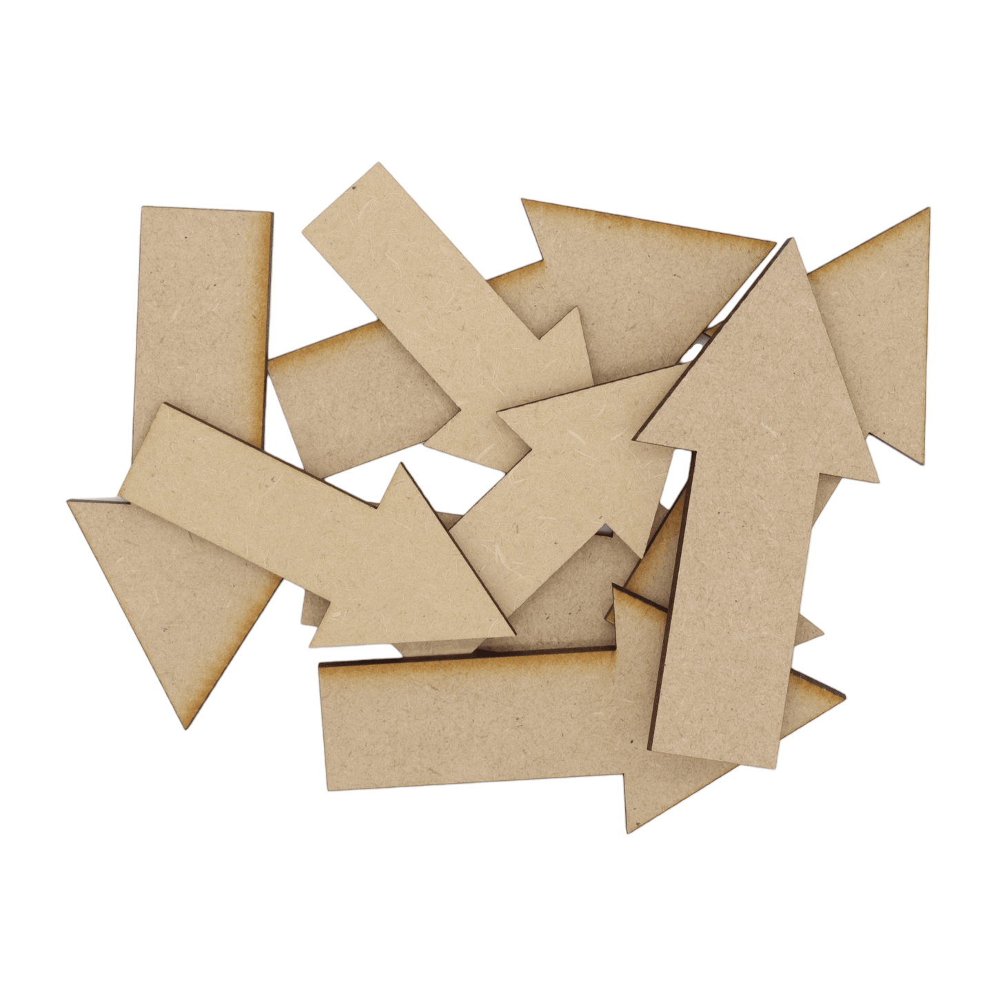 Laser cut MDF arrow craft shapes, 3mm thick, perfect for arts & crafts projects.