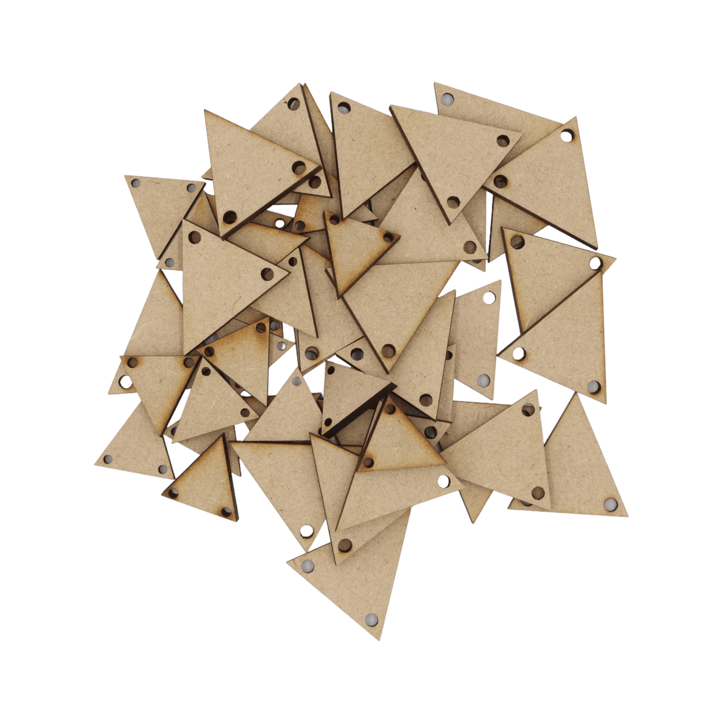 Laser cut MDF bunting triangles craft shapes, 3mm thick, perfect for arts & crafts projects.