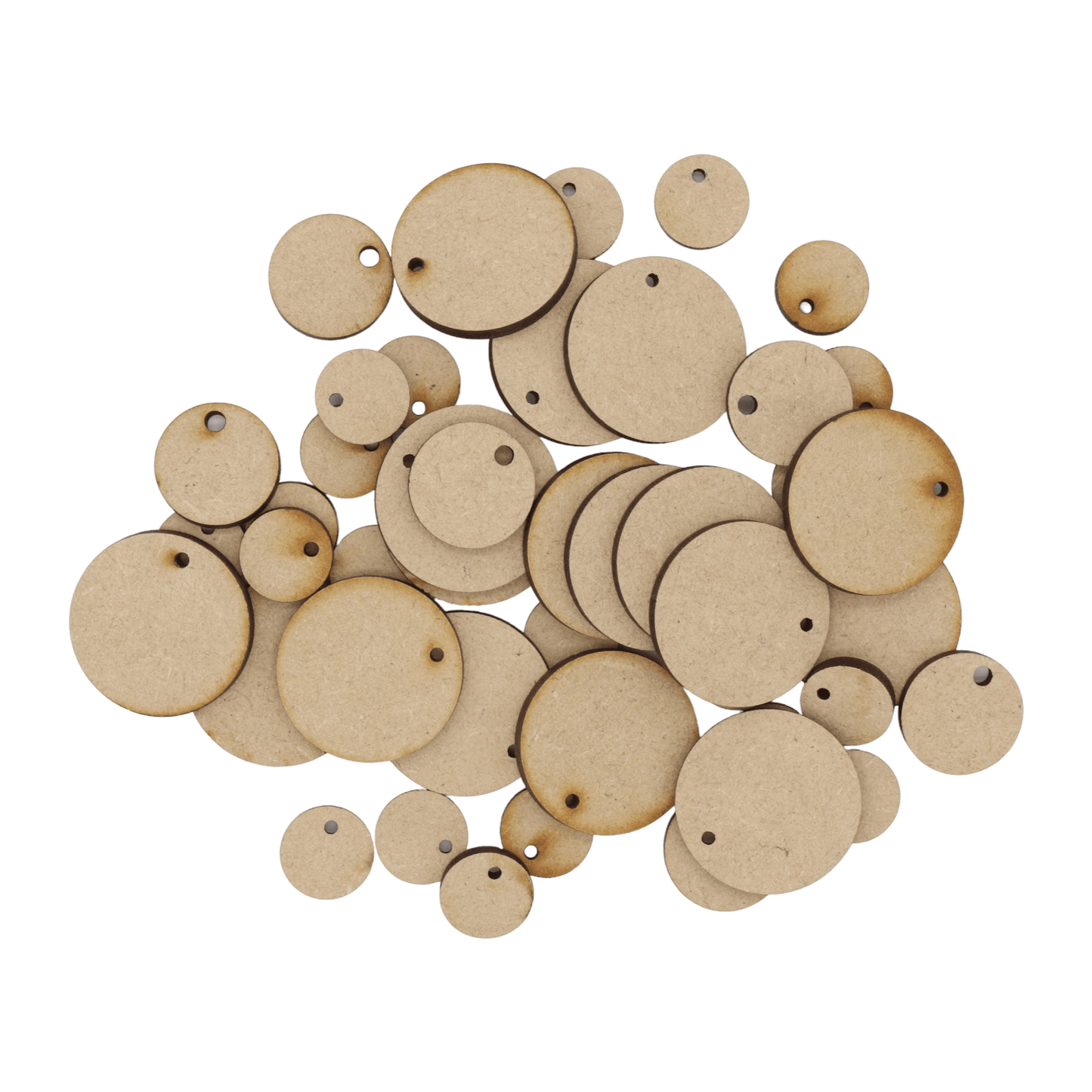 Laser cut MDF circle with hanging hole craft shapes, 3mm thick, perfect for arts & crafts projects.