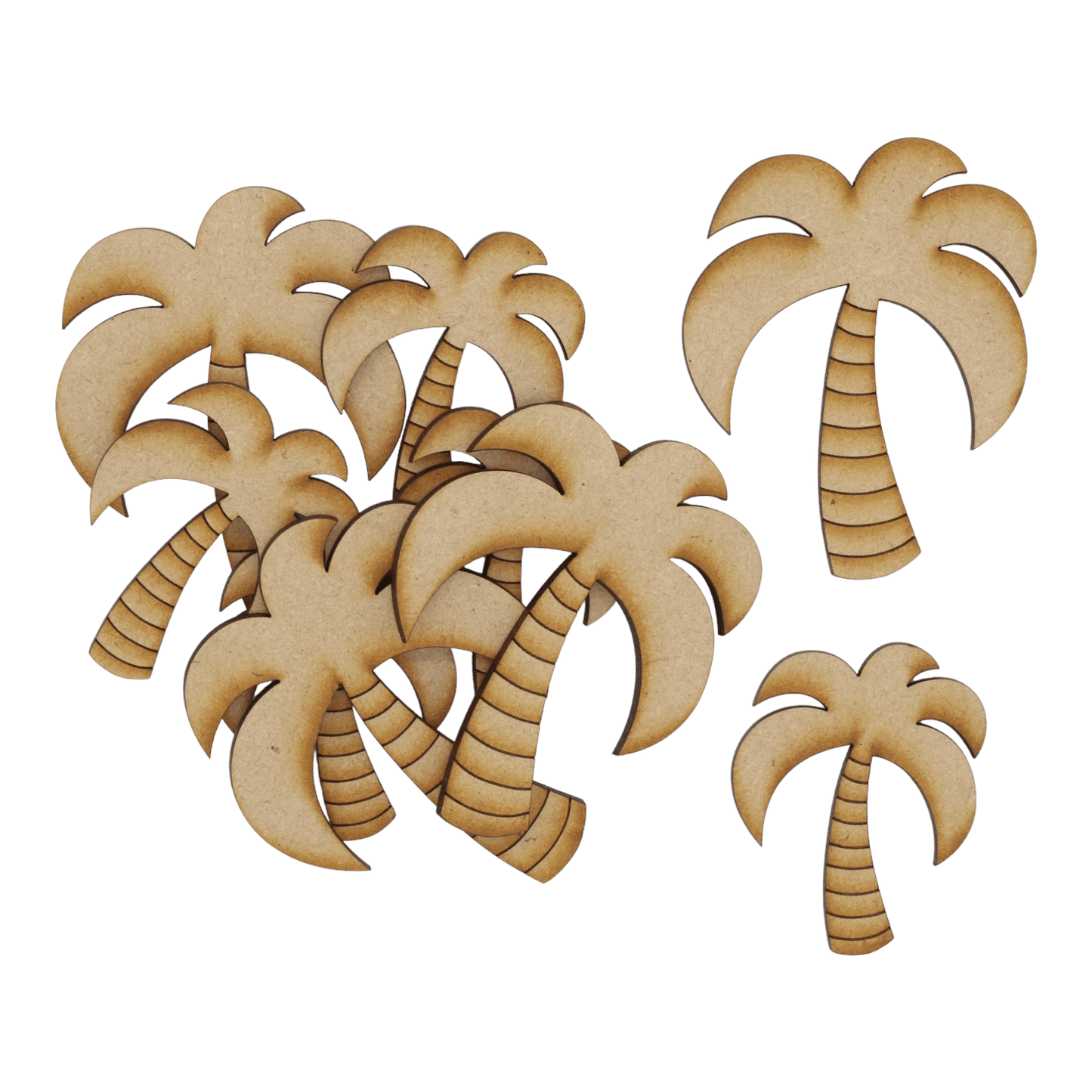 Laser cut MDF detailed palm tree craft shapes, 3mm thick, perfect for arts & crafts projects.