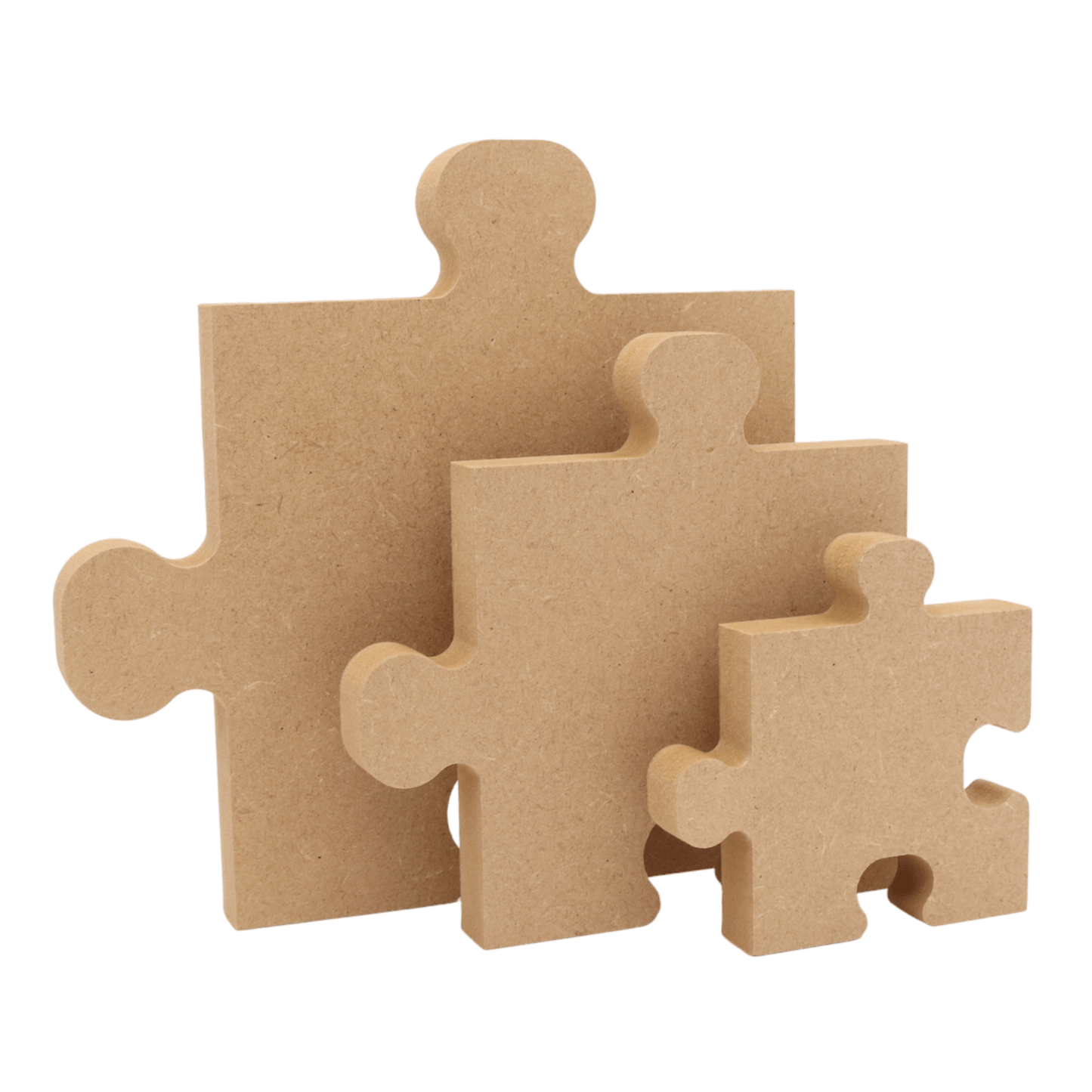 CNC routed freestanding puzzle piece shapes made from MDF, quality craft shapes for DIY projects.