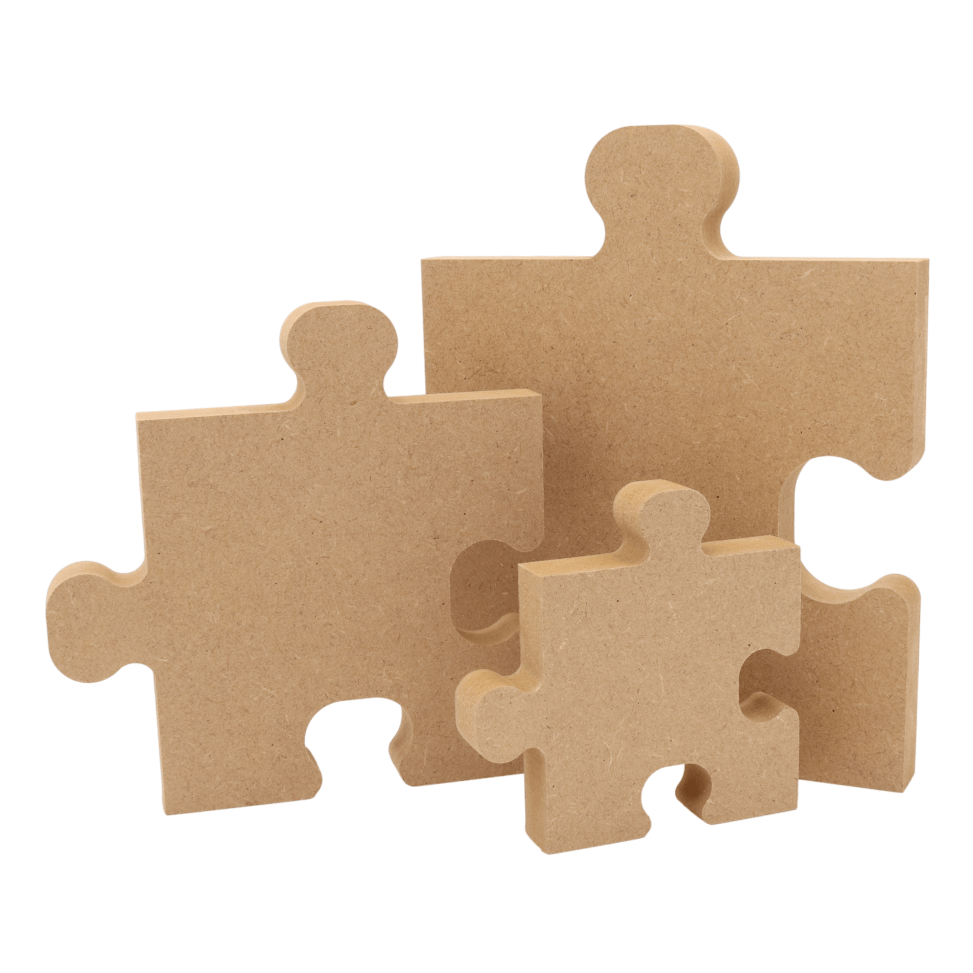 CNC routed freestanding puzzle piece shapes made from MDF, quality craft shapes for DIY projects.