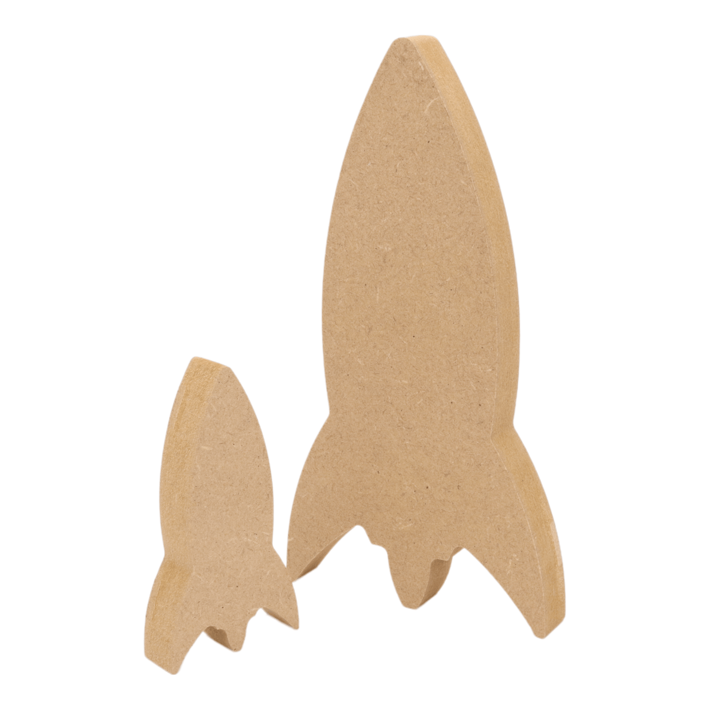 CNC routed freestanding rocket shapes made from MDF, quality craft shapes for DIY projects.